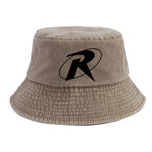 Chapeau Bob en Coton Délavé Vintage Personnalisé avec Logo R Noir Imprimé, Large Bord, Protection Solaire Extérieure, Casquette de Pêcheur, Plusieurs Couleurs Délavées - Product Image 3