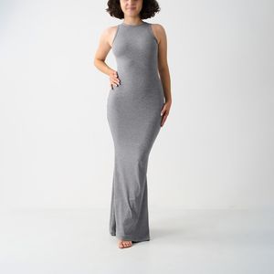 WD-10960 Robe longue élégante et décontractée, coupe trapèze ajustée, taille naturelle, respirante, très élastique, col côtelé, sans manches, couleur unie - Product Image 5