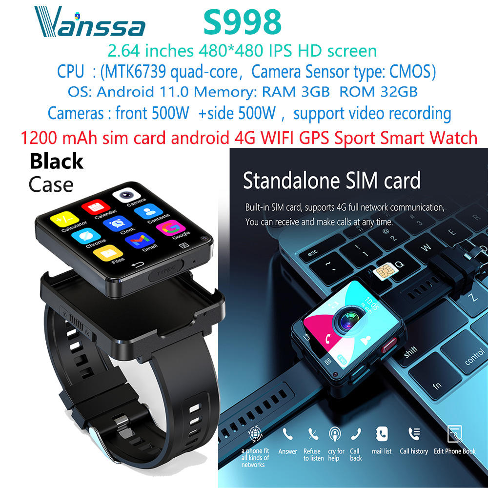 Black S998-camera-4G-Android-sim-card-GPS-smart-watch