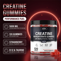 LUVVITA OEM Gummies à la créatine monohydrate, étiquette privée, végétaliens, supplément pré-entraînement sans sucre, 2500 mg, 5000 mg, gummies à la créatine