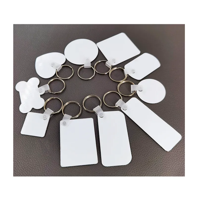 Manufacturer Gloss White Sublimation Aluminum Key Chain Double Sides Sublimation blanks Round Square Keychain