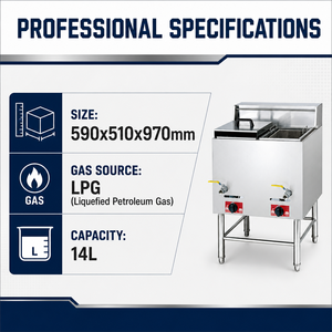 Commercial LPG Gas Deep Fryer 14L Double <b>Basket</b> Floor Standing Stainless Steel Fry Machine for Fried Chicken French Fries - Product Image 2