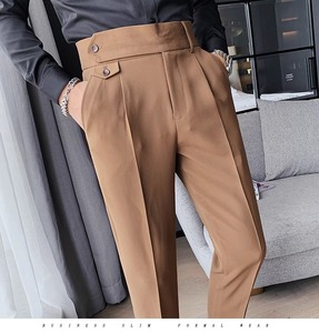 TONGYANG <span class=keywords><strong>Pantaloni</strong></span> da Uomo a Matita Eleganti da Ufficio Modello Business con Pinces, alla Moda, Vita Alta, Vestibilità Slim, Stile Vintage - Product Image 3