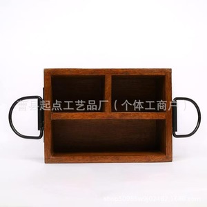 Wooden Cutlery <b>Storage</b> <b>Box</b> Rectangle With Handles Solid Wood Compartmentalized For <b>Kitchen</b> Organization - Product Image 1