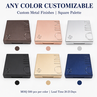 Étui de palette de maquillage rectangulaire en acrylique ABS PP, avec couvercle miroir gris bronze, lettres en relief, finition électroplaquée, vide, 8G, vente en gros