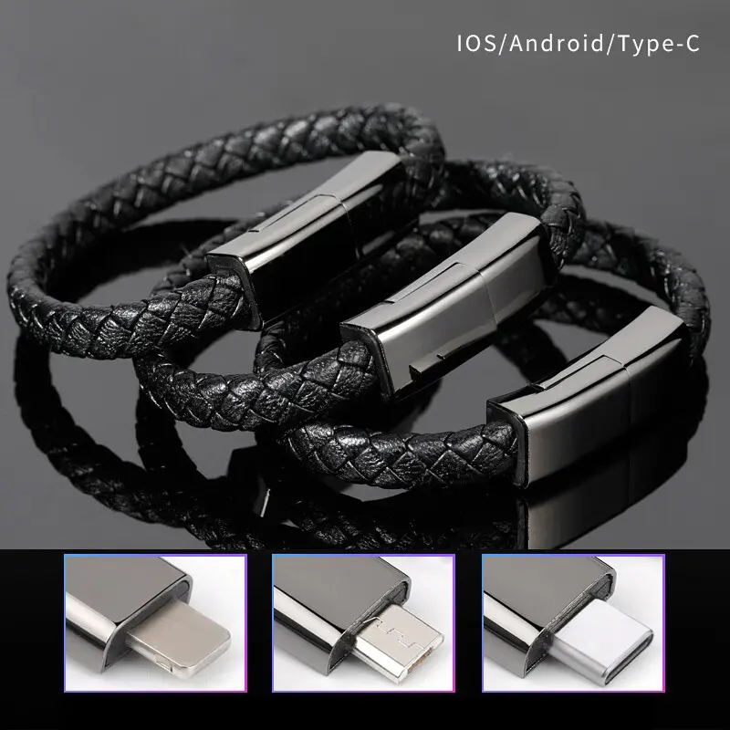 Outdoor Portable Leather PD Mini Micro USB Bracelet Charger Data Charging Cable Android Type-C Cell Phone Cable Charging Cable