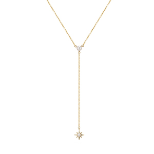 RINNTIN BQN28 Elegante Collar Lariat <span class=keywords><strong>en</strong></span> Plata de Ley 925 Chapado <span class=keywords><strong>en</strong></span> <span class=keywords><strong>Oro</strong></span> de <span class=keywords><strong>14K</strong></span> con Colgante de Estrella del Norte y Perla de Agua Dulce para Mujer - Product Image 1