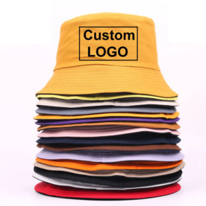 หมวกบักเก็ตปีกแบนพิมพ์ลายโลโก้ตามสั่ง สำหรับฤดูร้อน ชายหาด เด็ก ผู้ใหญ่ ผ้าฝ้ายสีดำ ผู้ชาย ผู้หญิง หลายแบบ - Product Image 2