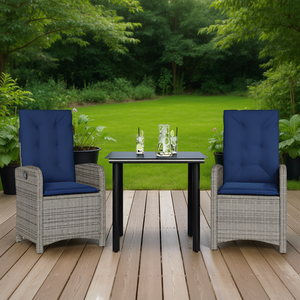 Conjunto de Comedor de Jardín de Ratán Gris para 2 Personas, Muebles de Exterior Resistentes a la Intemperie, Estilo Contemporáneo - Product Image 2