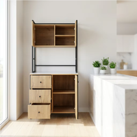 Buffet de cuisine en bois massif, armoire de rangement autoportante avec 3 compartiments, multifonctionnel