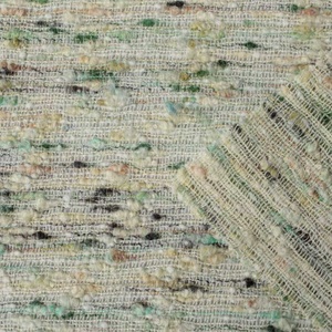 Tissu en tweed bouclé à rayures vert menthe et base blanche, en mélange de laine, pour gilet, manteau, blazer et robe printemps-automne - Product Image 6