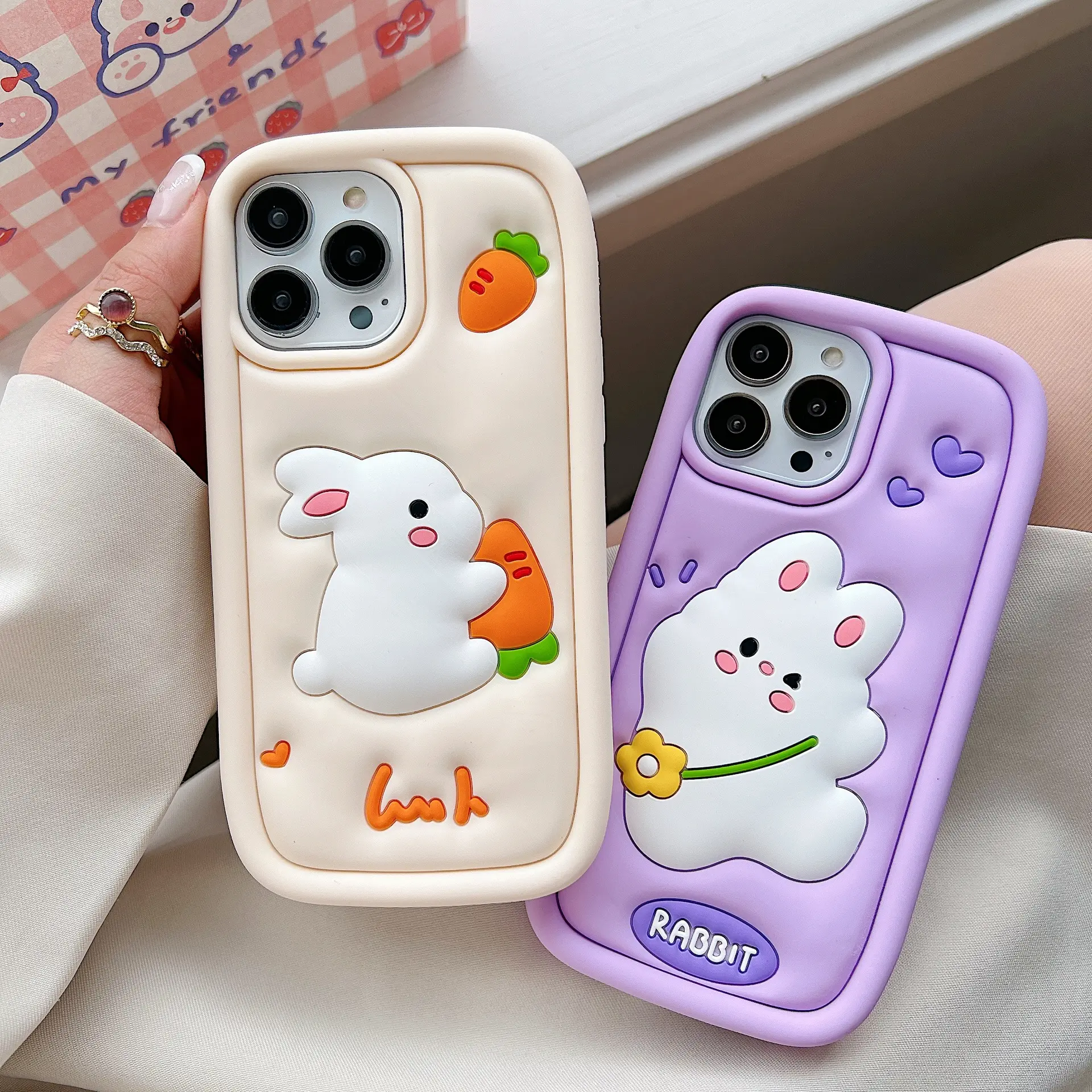 Custodia 3D Cartoon Rabbit per iphone 13 12 14 Pro Max i11 Bunny Kid gift custodia morbida in Silicone antiurto viola per 13pro 14po