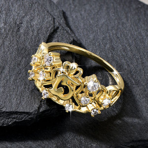 Anillo de Compromiso con Corona de Circonitas Transparentes 5A de Corte Redondo, Diseño de Enredadera, para Mujer, Estilo Reina de Quinceañera, 15 Años, Amor, Aniversario - Product Image 4