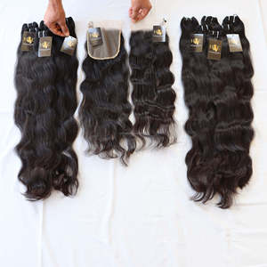 Vente en gros d'usine, fournisseurs de cheveux vierges, paquets de cheveux brésiliens péruviens Loose Deep wave avec fermeture frontale en dentelle HD fine - Product Image 1
