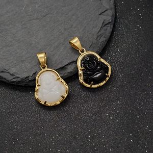 Цветная глазурная буддистская буддийская Подвеска из нержавеющей стали 18K позолоченный цитрин кристалл нефрита ожерелье очаровательный мини-размер синий белый - Product Image 2