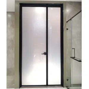为浴室定制的黑色修长铝框钢化磨砂玻璃平开门