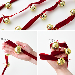 Vintage Red Velvet Garland with 18 Gold Jingle <b>Bells</b> 9ft Christmas Hanging Decoration for Mantel Staircase Decor - Product Image 3