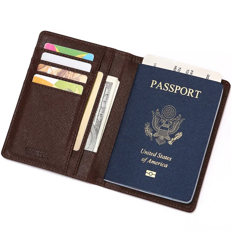 ZHF056新しいPUクロスパターン男性女性パスポートバッグ旅行ドキュメント荷物タグパスポートカバーマルチカードウォレットパスポートクリップ