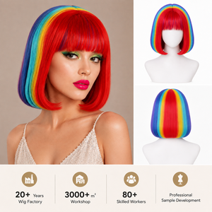 Peluca de Arcoíris Directo de Fábrica con Flequillo, Corta y Lisa, Multicolor, de Pelo Sintético, para Mujer, para Cosplay y Fiestas, Ajustable y Resistente al Calor - Product Image 1