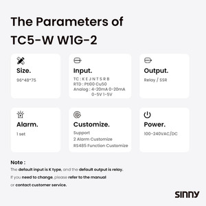 Sinny TC5-W Digital PID <strong>Temperature</strong> <strong>Controller</strong> LED Display 0.5% Accuracy 1 Alarm Universal Input SSR Relay Output CE Certified - Product Image 3