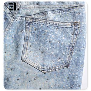 LARSUR Fábrica personalizada 3D Full Dtg <span class=keywords><strong>Dgt</strong></span> Imprimir Rhinestone Jeans Trompe L'oeil Loeil Denim Gráfico Digital Distress tachonado Jeans - Product Image 6