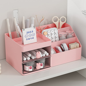 Cream Yellow Cosmetic Storage <b>Box</b> With Drawers And Compartments For <b>Makeup</b> And Jewelry Desktop Organizer - Product Image 4
