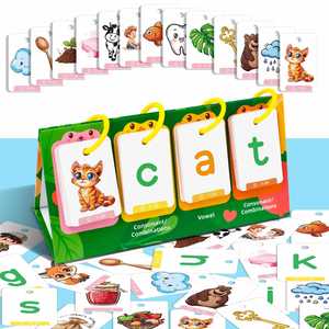 Juguete de aprendizaje de fonética CVC para niños de preescolar, tarjetas de palabras con sonidos de vocales cortas, tablero de aprendizaje con tarjetas plegables - Product Image 4