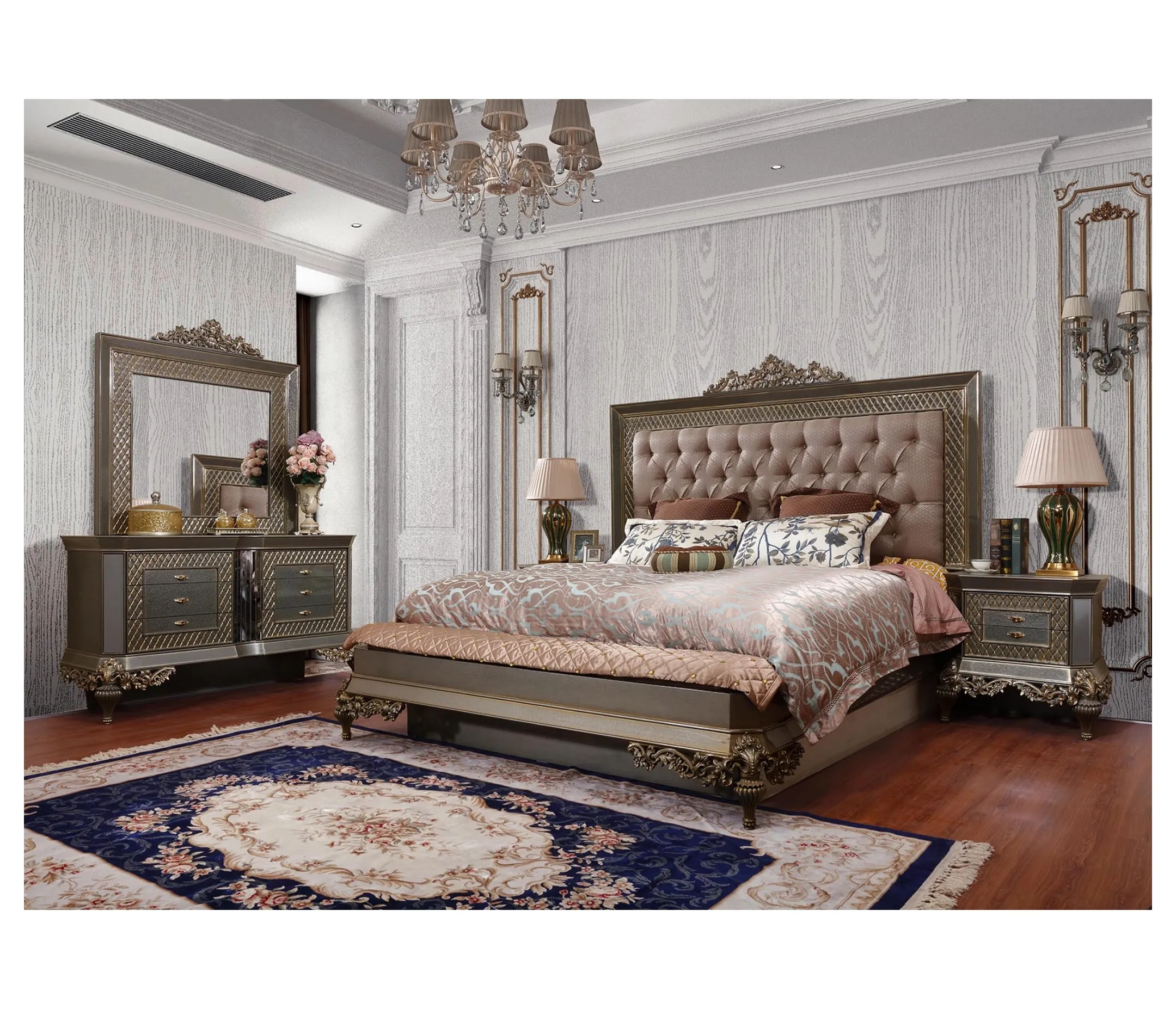 인 호텔 킹 침대 아메리칸 스타일 홈 가구 침실 세트 도매 클래식 가구 드레서 저렴한 침실 가구 GD17
