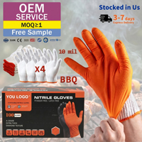 Gants en nitrile texturés orange diamant EN374 AQL1.5 8mil 10mil pour usage commercial, barbecue, fumoir, préparation alimentaire