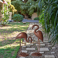 Sculpture d'oiseau de jardin en métal, paire de 2 flamants roses en fonte gravée, résistante aux intempéries et durable