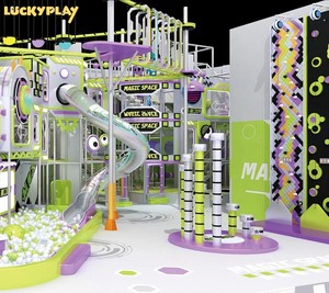 Parque de Aventuras Infantil de Madera con Toboganes y Tirolina - Luckyplay, Equipo de Parque de Diversiones Interior para Centros Comerciales y Zonas de Juego - Product Image 1