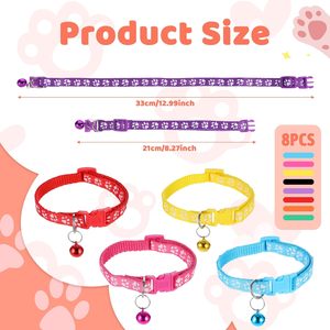 Collier pour chat et chien en nylon réglable avec clochette, motifs de pattes multicolores, vente en gros du fabricant - Product Image 2