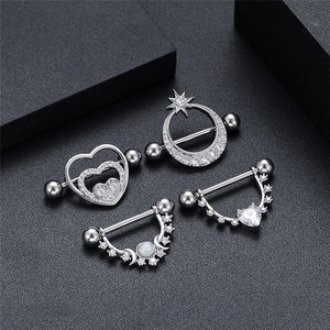 Set de 10 Pares de Piercings para Pezones de Acero Inoxidable 316L Plateado para Niños, con un Corazón y Ocho Circonitas, Lindos, Regalo - Product Image 6