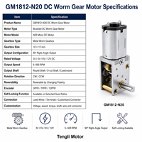 Motor Worm Gear DC 6V GM1812-N20 yang Dapat Disesuaikan dengan Gearbox Logam Sudut Kanan, Encoder & Opsi Penguncian Otomatis