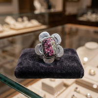Bague de déclaration de mariage rose en argent sterling avec pierre précieuse Eudialyte russe, motif floral, qualité AAA, pour femme