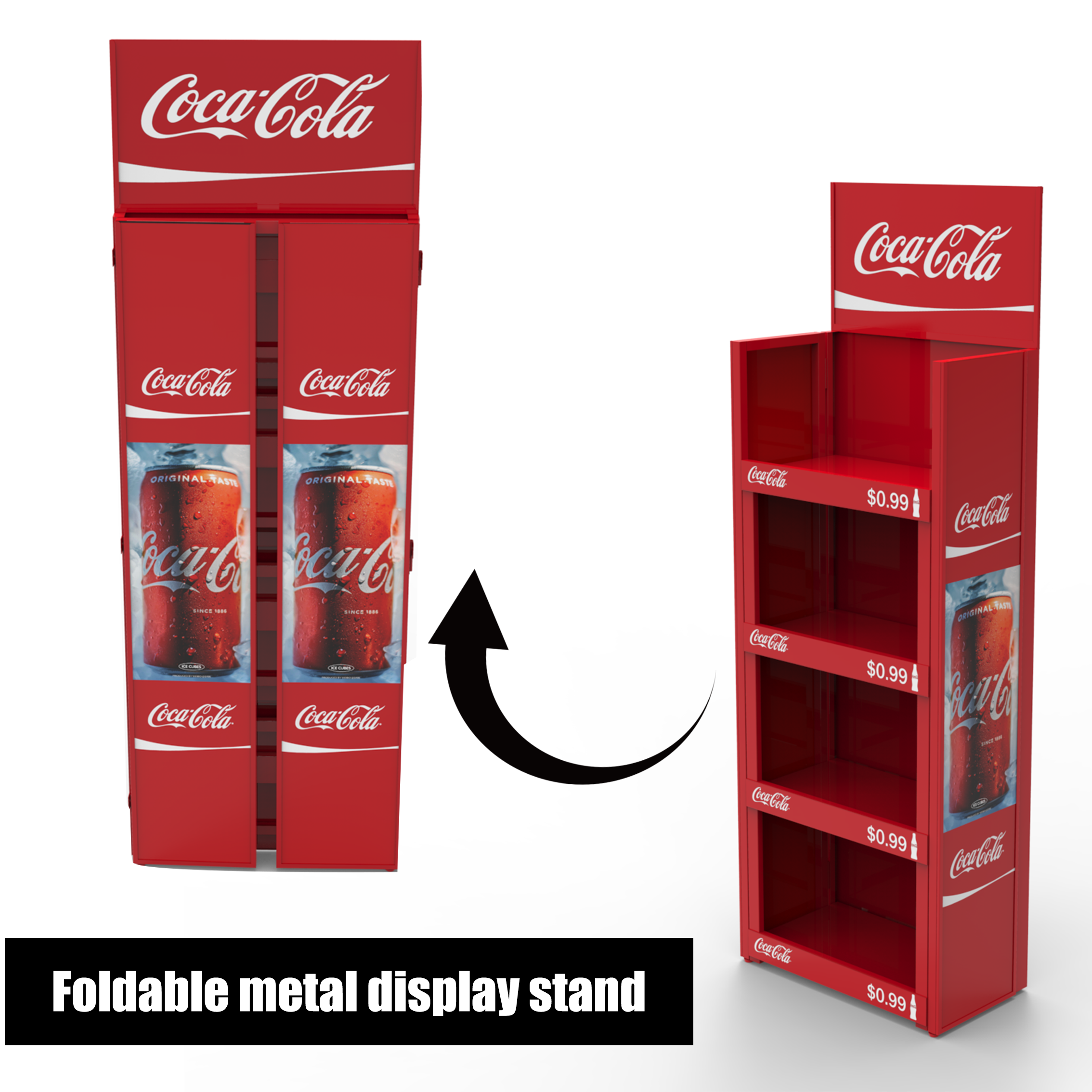 Apache 4-Tier Metal Beverage Cans Drinking Bottles Display Rack Foldable Floor Standing Advertising Custom Logo for Retail Shops — view 3