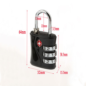 TSA Approved 3 <b>Digit</b> Zinc Alloy Combination Padlock Black Luggage <b>Lock</b> 64mm Length Travel Security <b>Lock</b> - Product Image 1