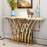 Ensemble de table console moderne en acier inoxydable avec plateau miroir doré, fonction pliable, pour la maison, le salon, l'entrée, le couloir, la villa