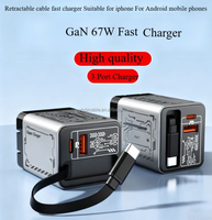 Chargeur GaN 67W avec câble extensible double port A+C PD QC3.0 5V/2.4A USB-C rapide pour iPhone 17 16 15