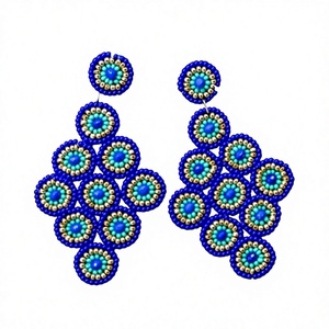 Boucles d'oreilles pendantes tendance 2026, motif bohème unique, en alliage, perles, cristaux et strass, bijoux de fête pour femme, bleu multicolore - Product Image 1