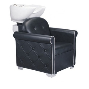 Fauteuil de lavage noir avec cuvettes en céramique et lit de lavage - Product Image 5