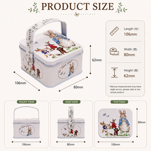 Eco-Friendly Recyclable Portable Handle Rectangular Tinplate <b>Box</b> Cute Rabbit <b>Floral</b> Print Candy Gift Tin <b>Box</b> for Christmas - Product Image 2