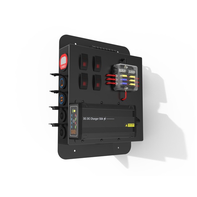 12V 50A Smart Power Control Box MPPT DC-DC Charger IP66 Rated 6 Sockets Fast Charge Type-C for RV Camper 4WD Marine Off-Grid