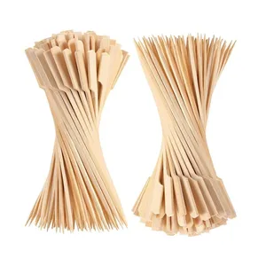 Biodegradable 30cm bambu alami dayung datar tepo sekali pakai tongkat BBQ untuk panggangan Kebab makan siang bambu tusuk