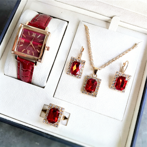2025 Set de Montre <span class=keywords><strong>Femme</strong></span> Vintage Carrée à Aiguilles Quartz et Bijoux Strass – Coffret Cadeau de Produits Chrétiens (5 Pièces) - Product Image 5