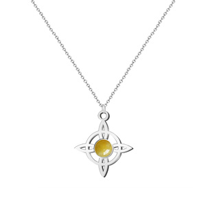 Ciondolo con nodo della strega in acciaio argento con diaspro giallo fortunato e protezione bella collana amuleto - Product Image 1