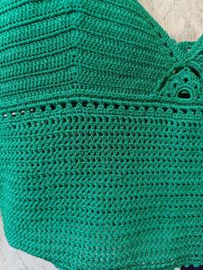 Top informal con cuello en V de lana/cachemira verde tejido a mano con tela transpirable y logotipo frontal - Product Image 6