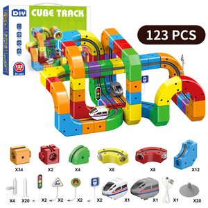 123 Piezas, Pista de Carreras Mágica Flexible para Armar, Tren STEM Electrónico, Cubos de Construcción, Juguetes de Rieles para Niños - Product Image 6