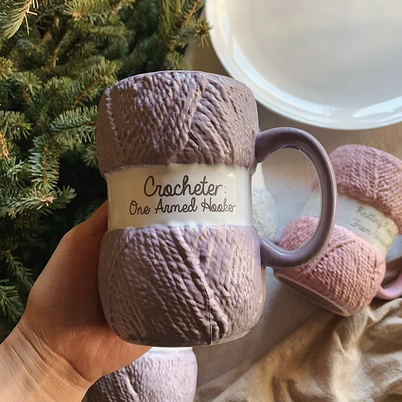 Novelty Knitting Gift Mug | Light Blue Color Ceramic Coffee Mug With Realistic Yarn Detailing | Amazing Mother's Day Gift