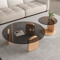 Table basse ronde couleur noyer pour salon, petit appartement, style luxe léger, moderne et minimaliste, table à thé en verre combiné